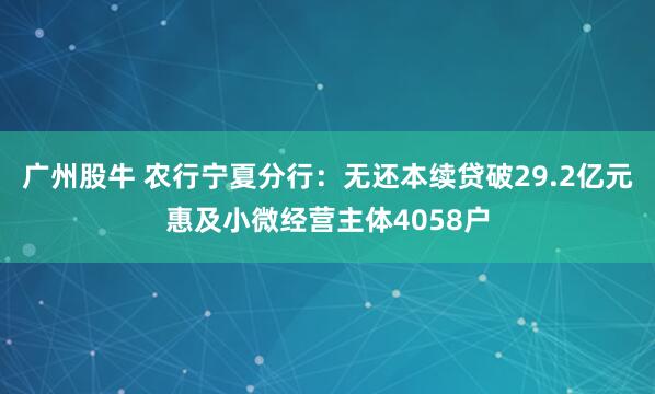 广州股牛 农行宁夏分行：无还本续贷破29.2亿元惠及小微经营主体4058户